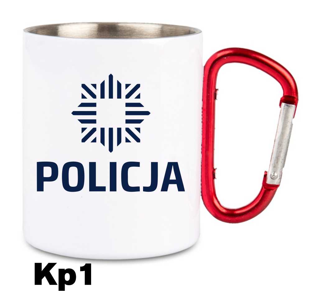 Kubek Policyjny z karabińczykiem stalowy – wybierz swoją grafikę!
