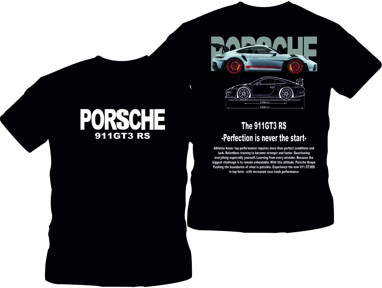 Koszulka męska 911 GT3 RS – czarny T-shirt sportowy z nadrukiem auta wyścigowego