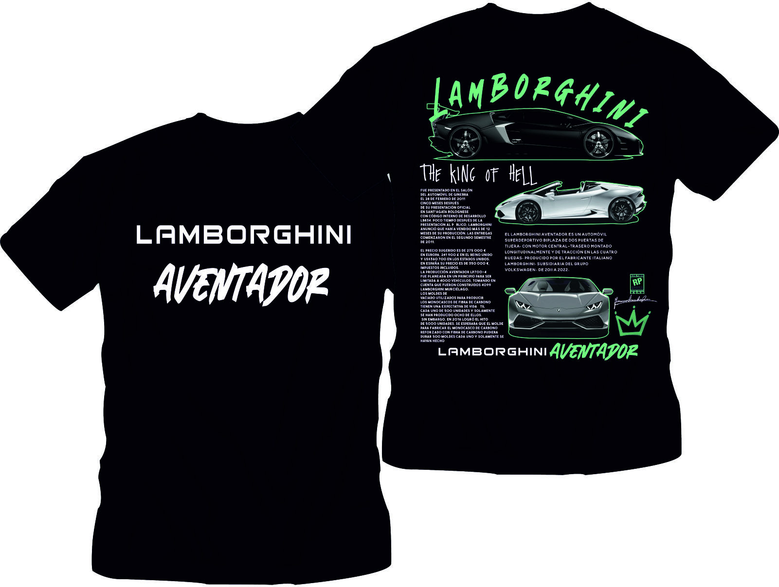 Koszulka męska z nadrukiem Aventador – czarny T-shirt supercar, sportowy styl