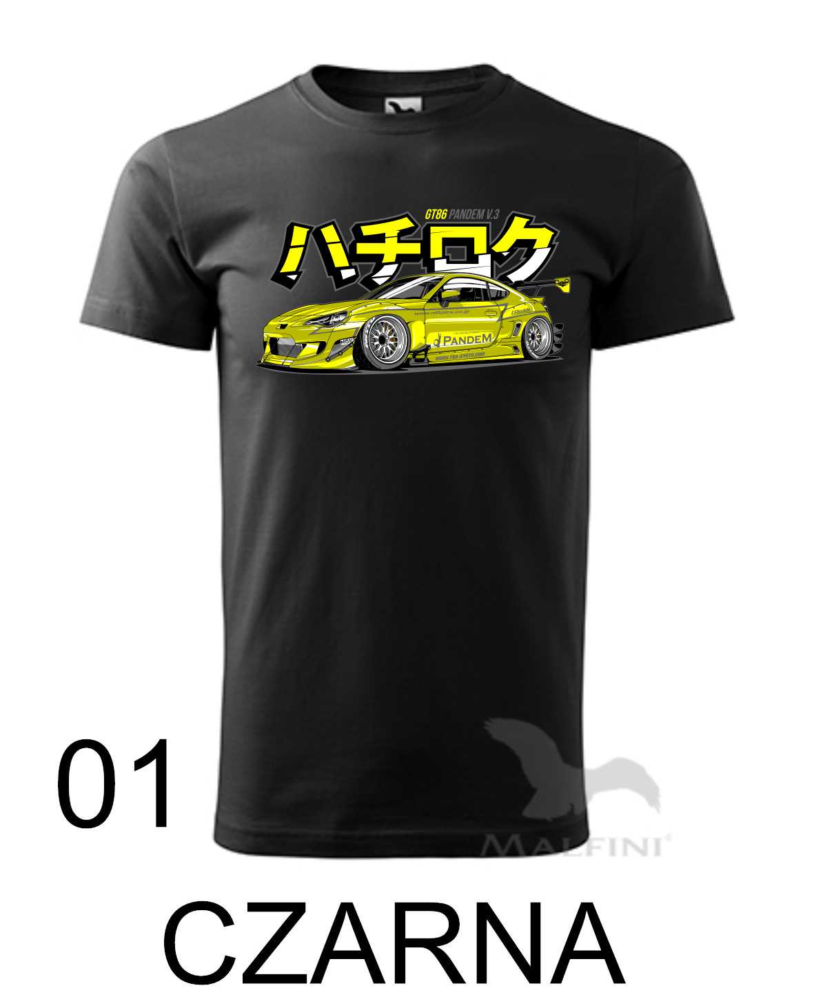Koszulka JDM GT86 PANDEM V3 Czarna – T-shirt z Żółtym Samochodem Drift Toyota Tuning